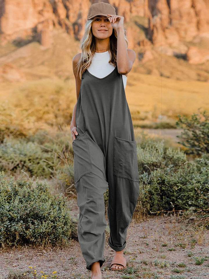 Double Take Full Size Sleeveless V-Neck Pocketed Jumpsuit - ELY VESSA LLC