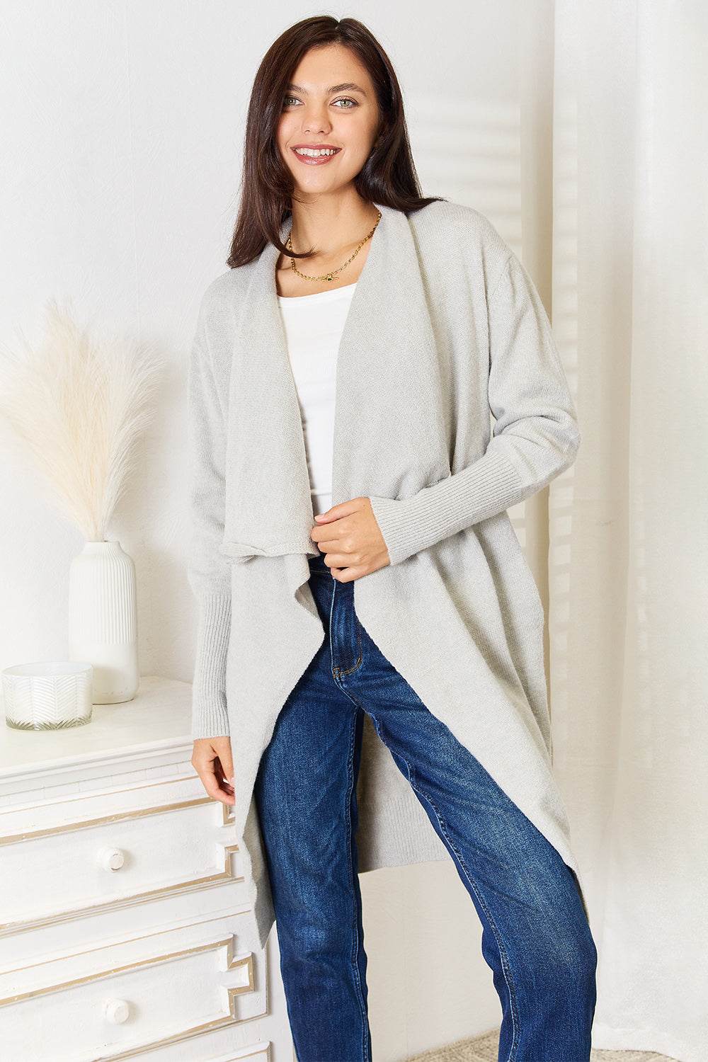 Angel Wings Open Front Duster Cardigan with Pockets - ELY VESSA LLC