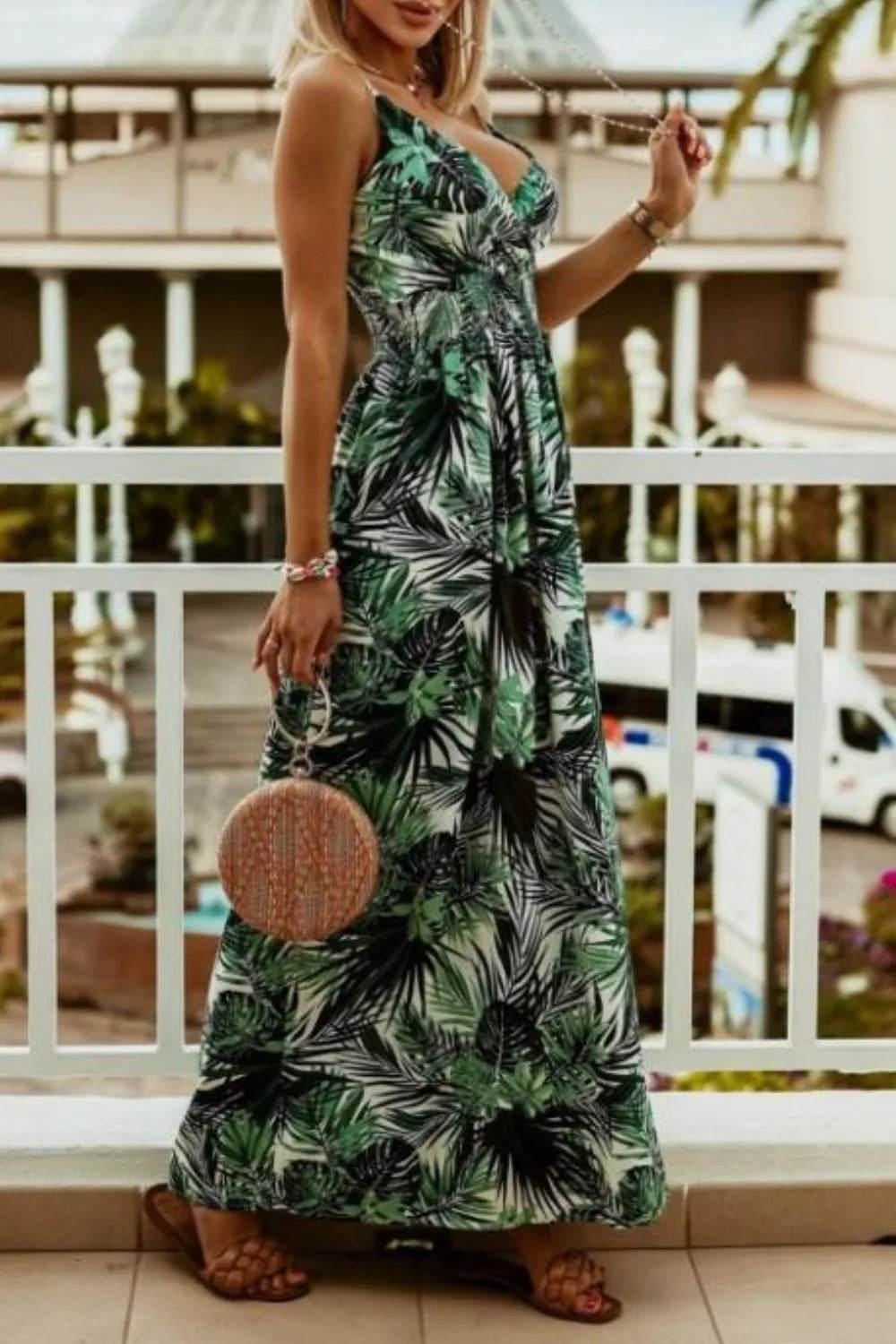 Printed Spaghetti Strap Maxi Dress - ELY VESSA LLC