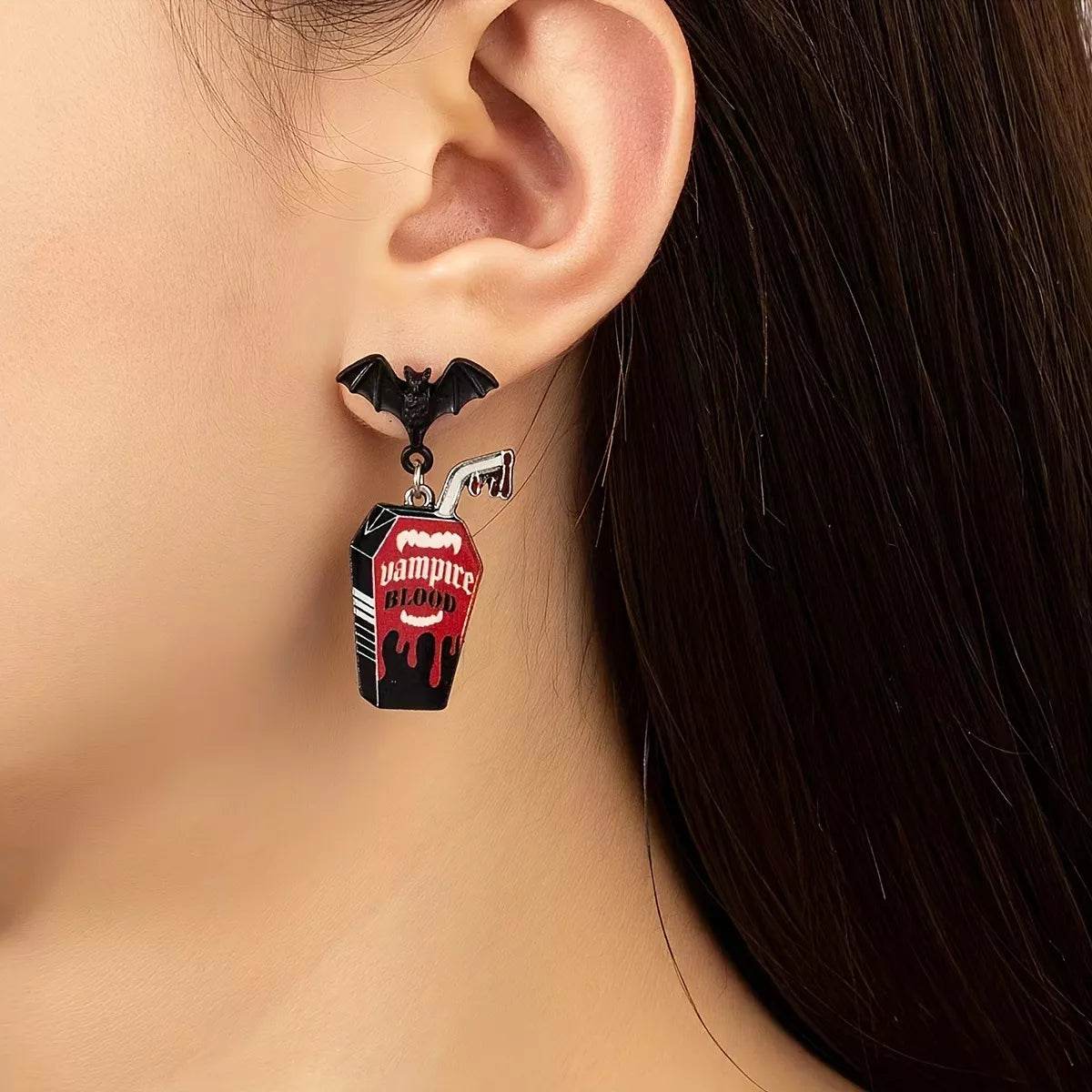 Halloween Gothic Vampire Coffin Bat Wing Drop Earrings - ELY VESSA LLC