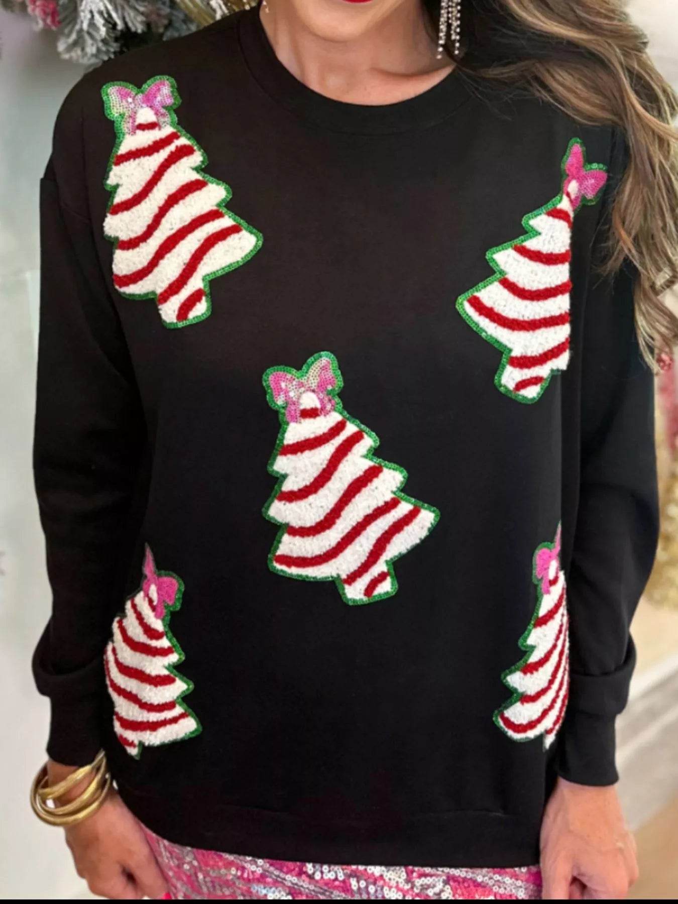 Christmas Tree Sequin Long Sleeve Sweatshirt - ELY VESSA LLC