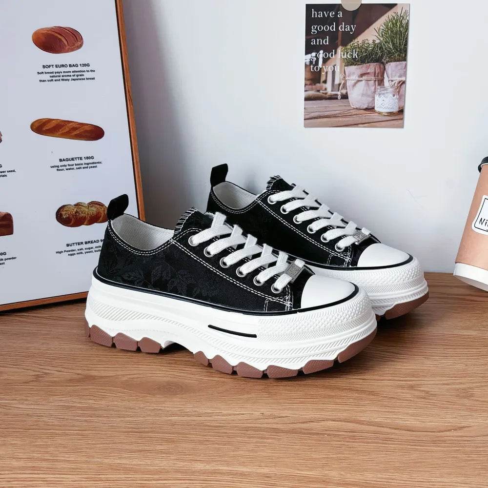 Lace-Up Canvas Platform Sneakers - ELY VESSA LLC