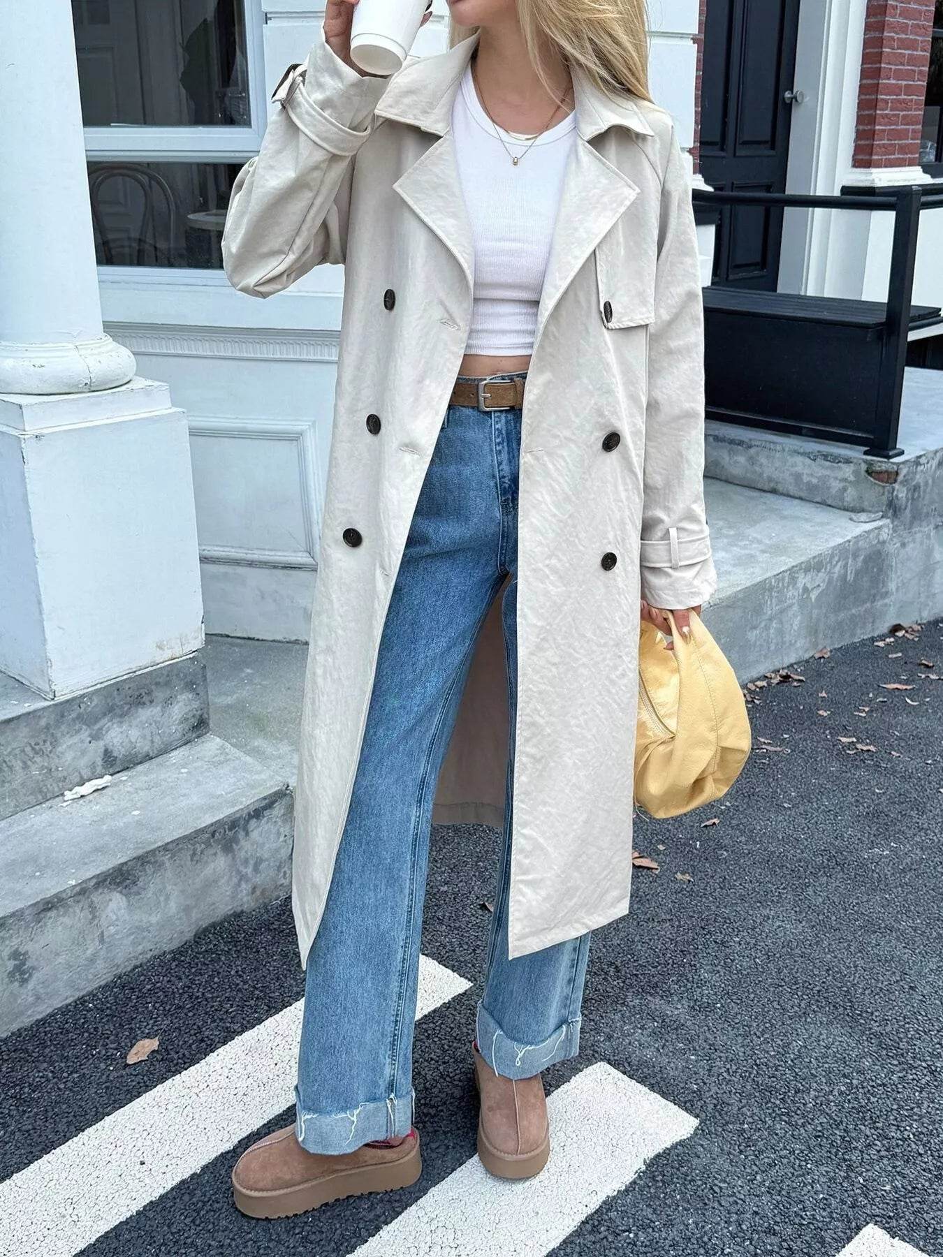 Double-Breasted Belted Trench Coat - ELY VESSA LLC