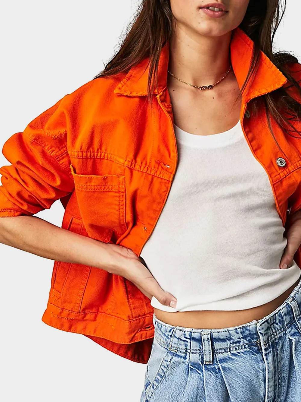 Button Up Long Sleeve Denim Jacket - ELY VESSA LLC