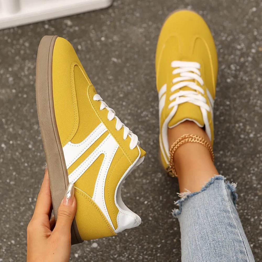 Lace Up Round Toe Flat Sneakers - ELY VESSA LLC