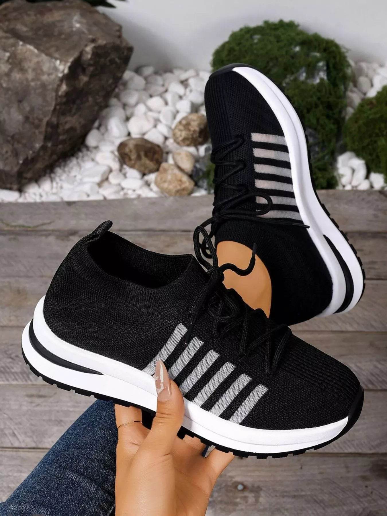 Round Toe Lace Up Athletic - ELY VESSA LLC