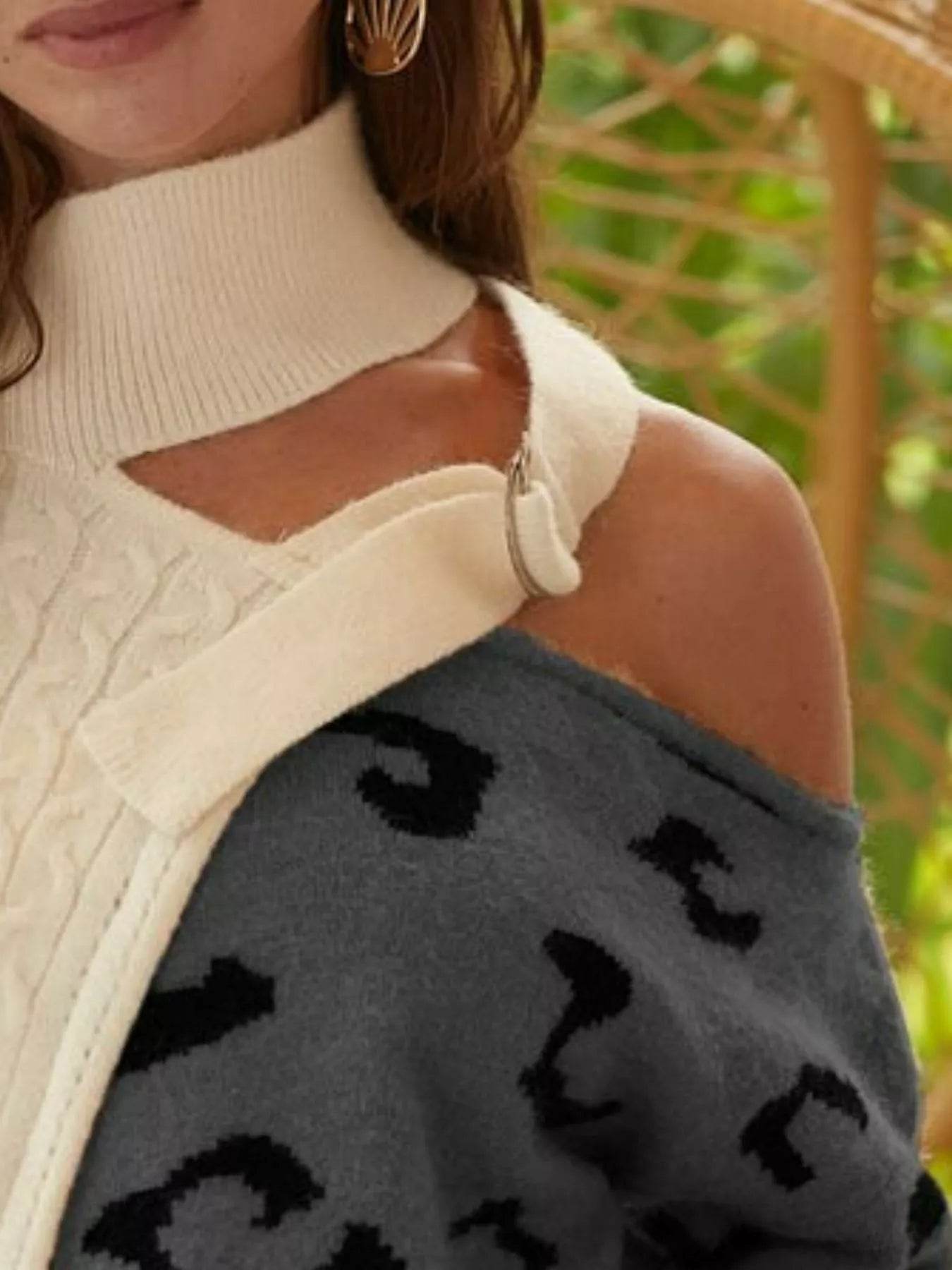 BiBi Cable-Knit Color Block One Shoulder Asymmetrical Sweater - ELY VESSA LLC