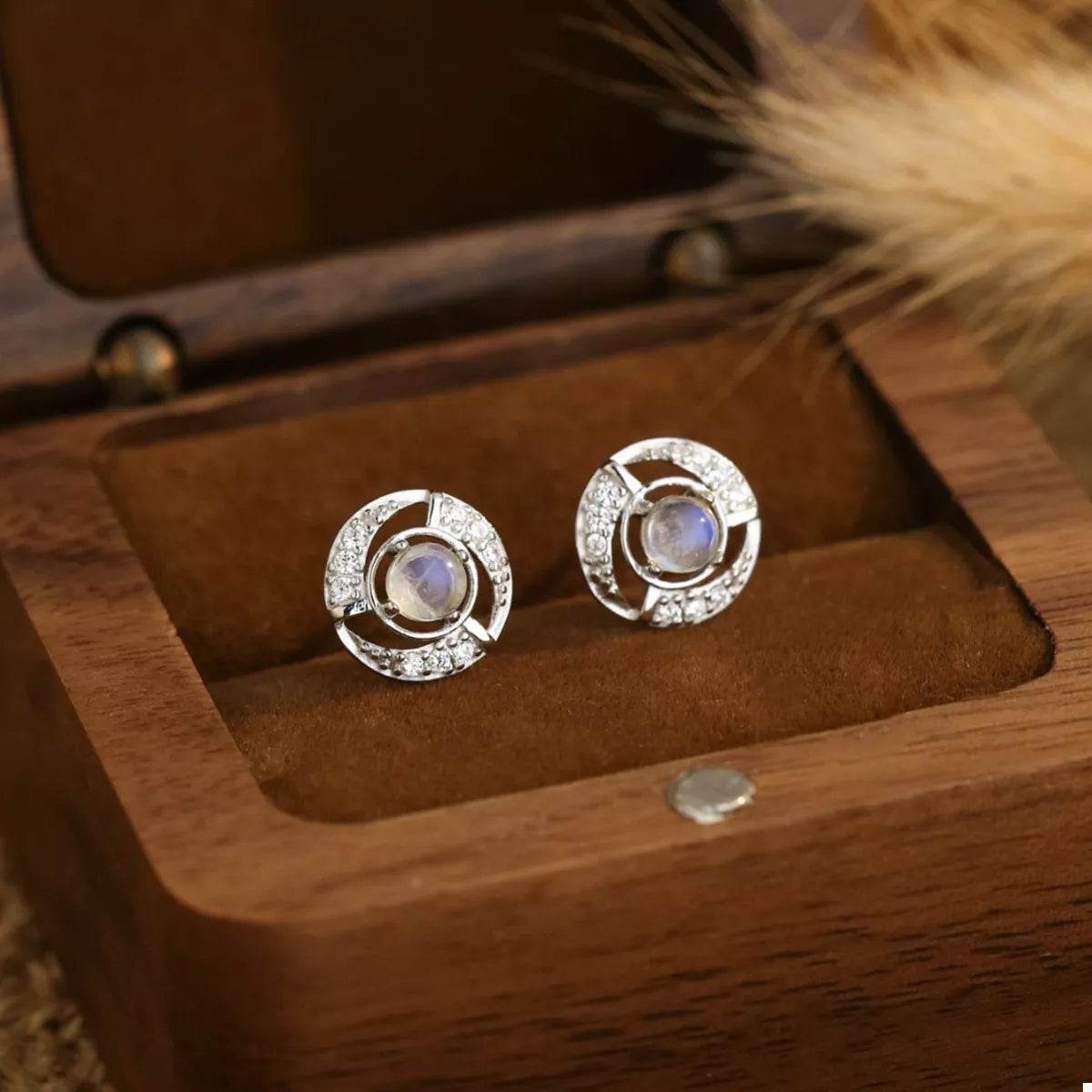 925 Sterling Silver Moonstone Stud Earrings - ELY VESSA LLC
