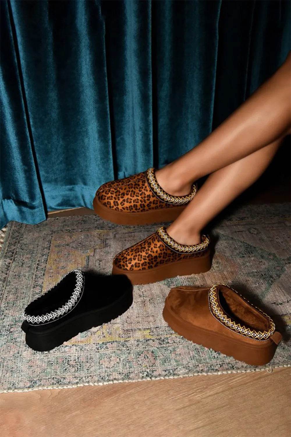 WILD DIVA Embroidered Trim Round Toe Platform Boots - ELY VESSA LLC