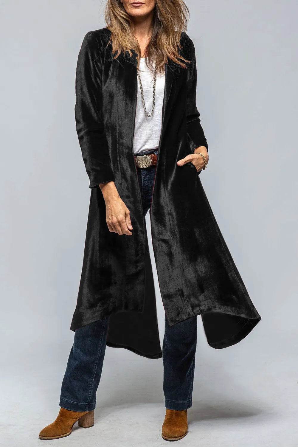 Slit Back Open Front Cardigan - ELY VESSA LLC