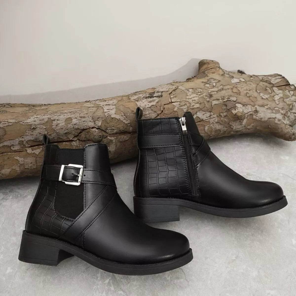 Round Toe Block Heels Boots - ELY VESSA LLC