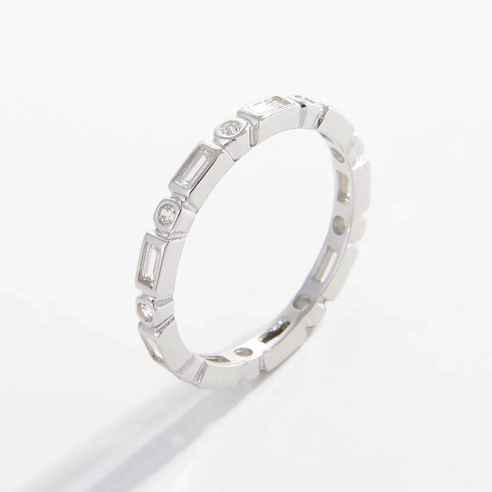925 Sterling Silver Geometric Shape Zircon Ring - ELY VESSA LLC