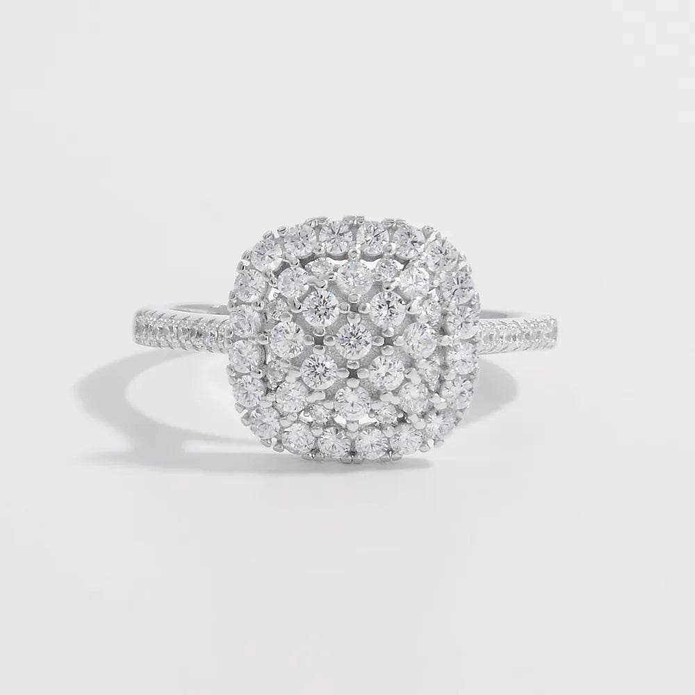925 Sterling Silver Inlaid Zircon Square Shape Ring - ELY VESSA LLC