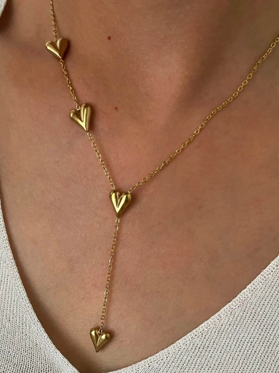 18K Gold-Plated Heart Drop Y-Necklace - ELY VESSA LLC