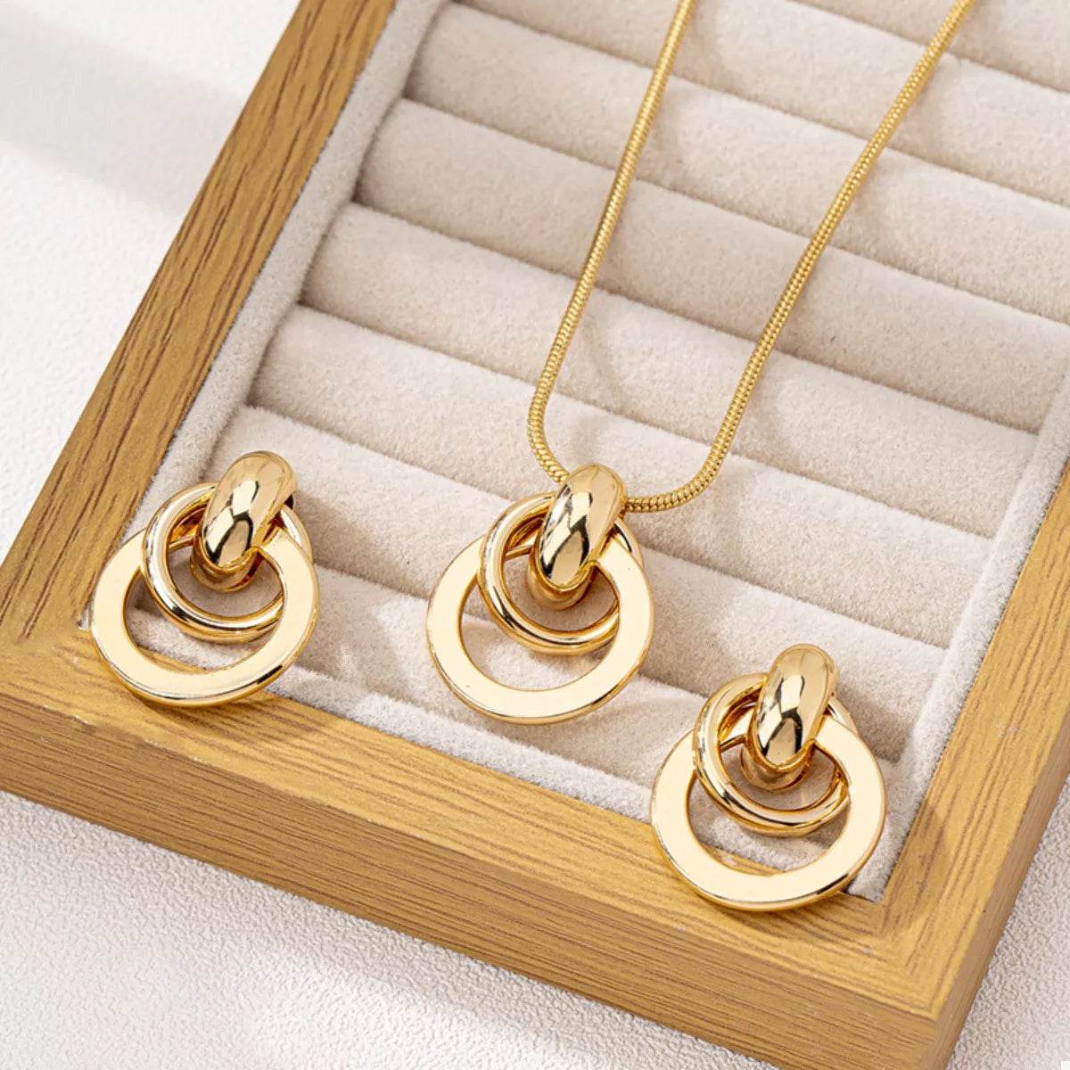18K Gold-Plated Earrings and Pendant Necklace Jewelry Set - ELY VESSA LLC