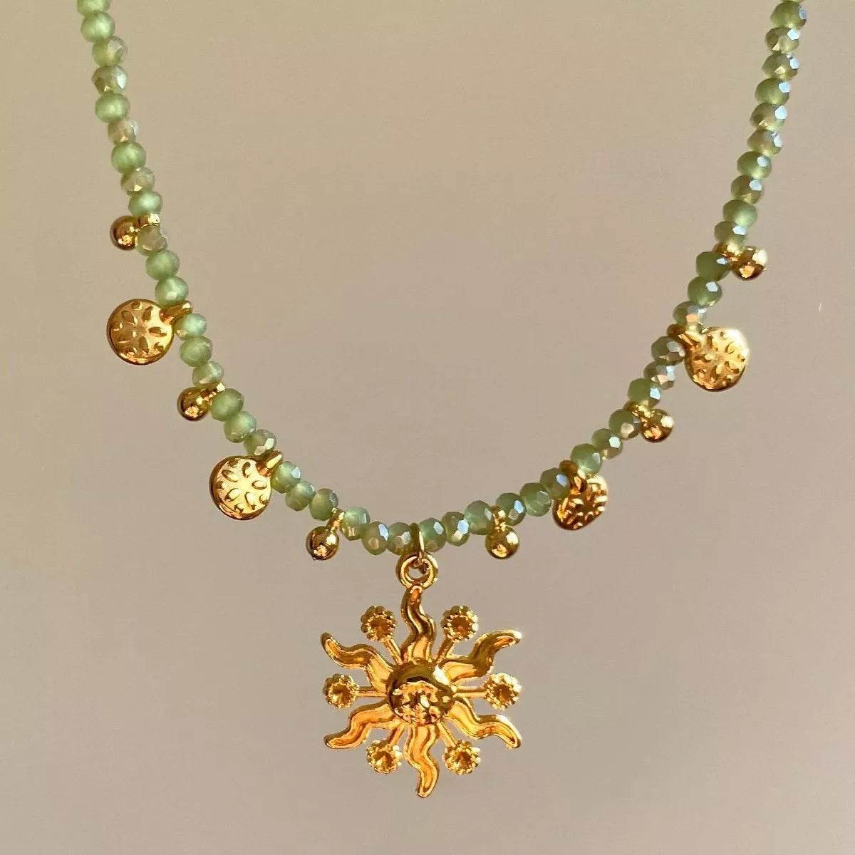 14K Gold-Plated Bead Sun Pendant Necklace - ELY VESSA LLC