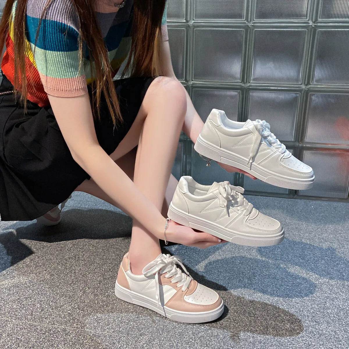 Low-Top Lace-Up Breathable Sneakers - ELY VESSA LLC