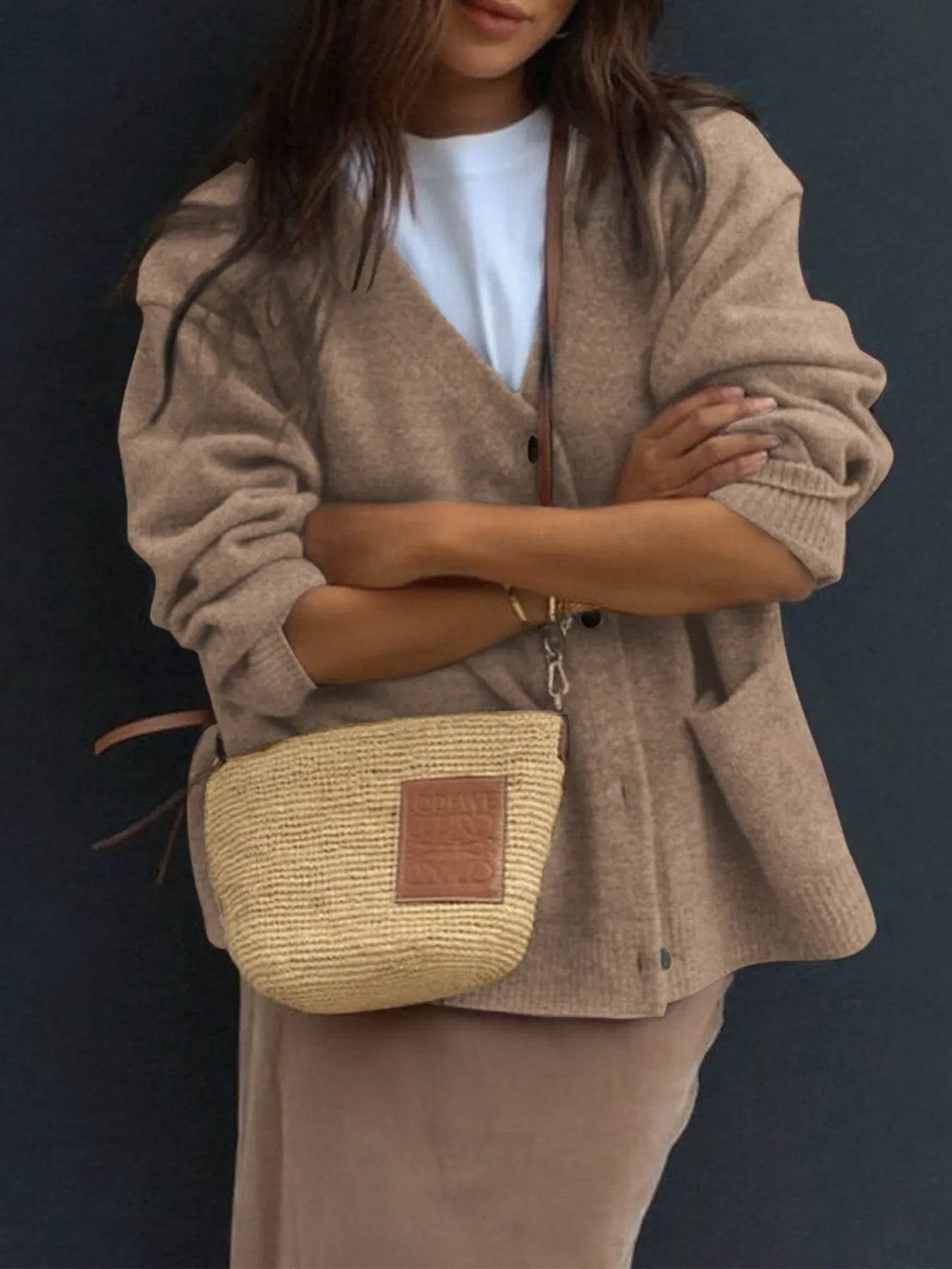 Button-Front Long Sleeve Cardigan - ELY VESSA LLC