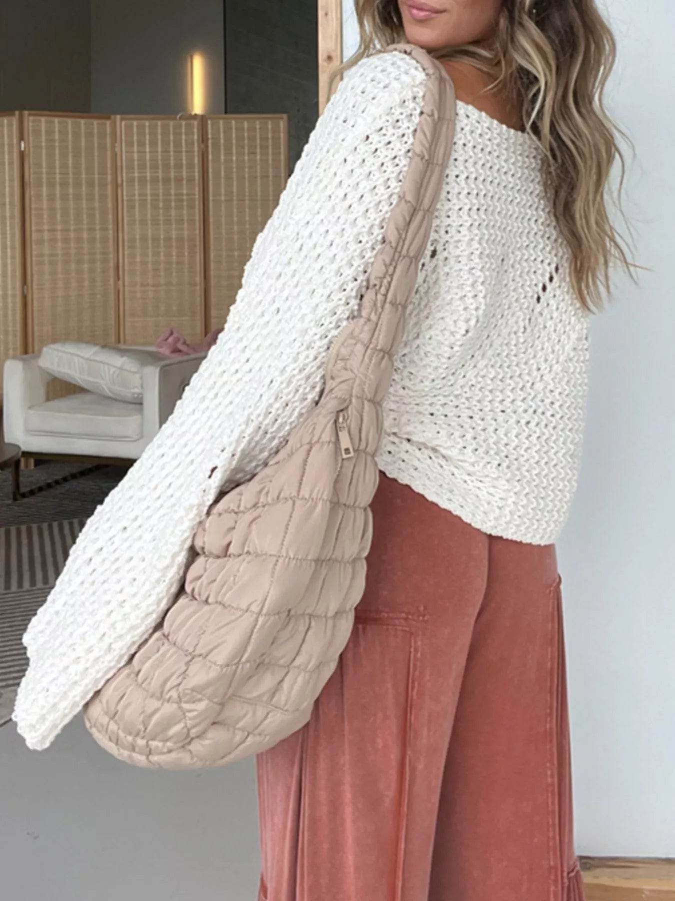 Openwork Batwing Sleeve Sweater - ELY VESSA LLC