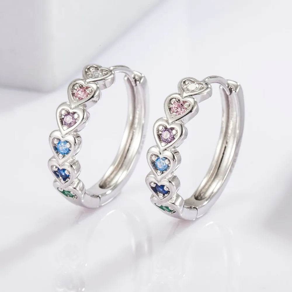 925 Sterling Silver Inlaid Zircon Heart Huggie Earrings - ELY VESSA LLC