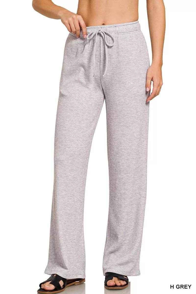 Zenana Ribbed Drawstring Lounge Pants - ELY VESSA LLC