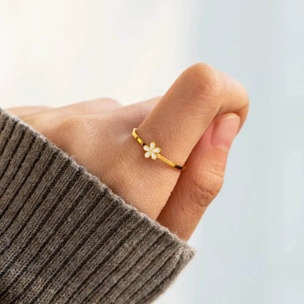 925 Sterling Silver Enamel Flower Ring - ELY VESSA LLC