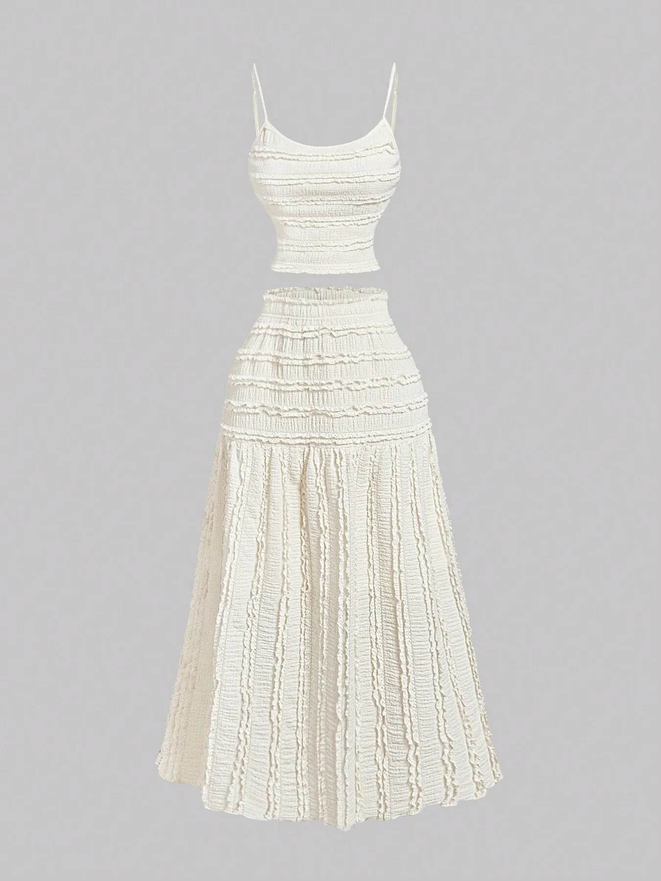 Frill Scoop Neck Cami and Skirt Set - ELY VESSA LLC
