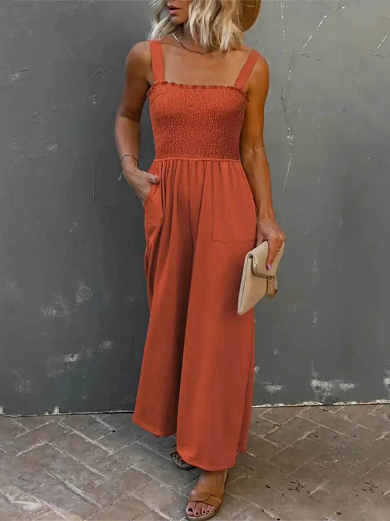 Smocked Wide Leg Jumpsuit - ELY VESSA LLC