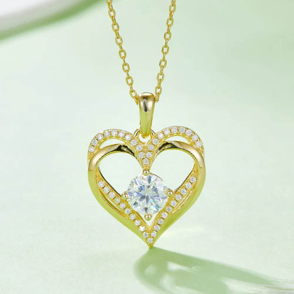 1.2 Carat Moissanite 925 Sterling Silver Heart Necklace - ELY VESSA LLC