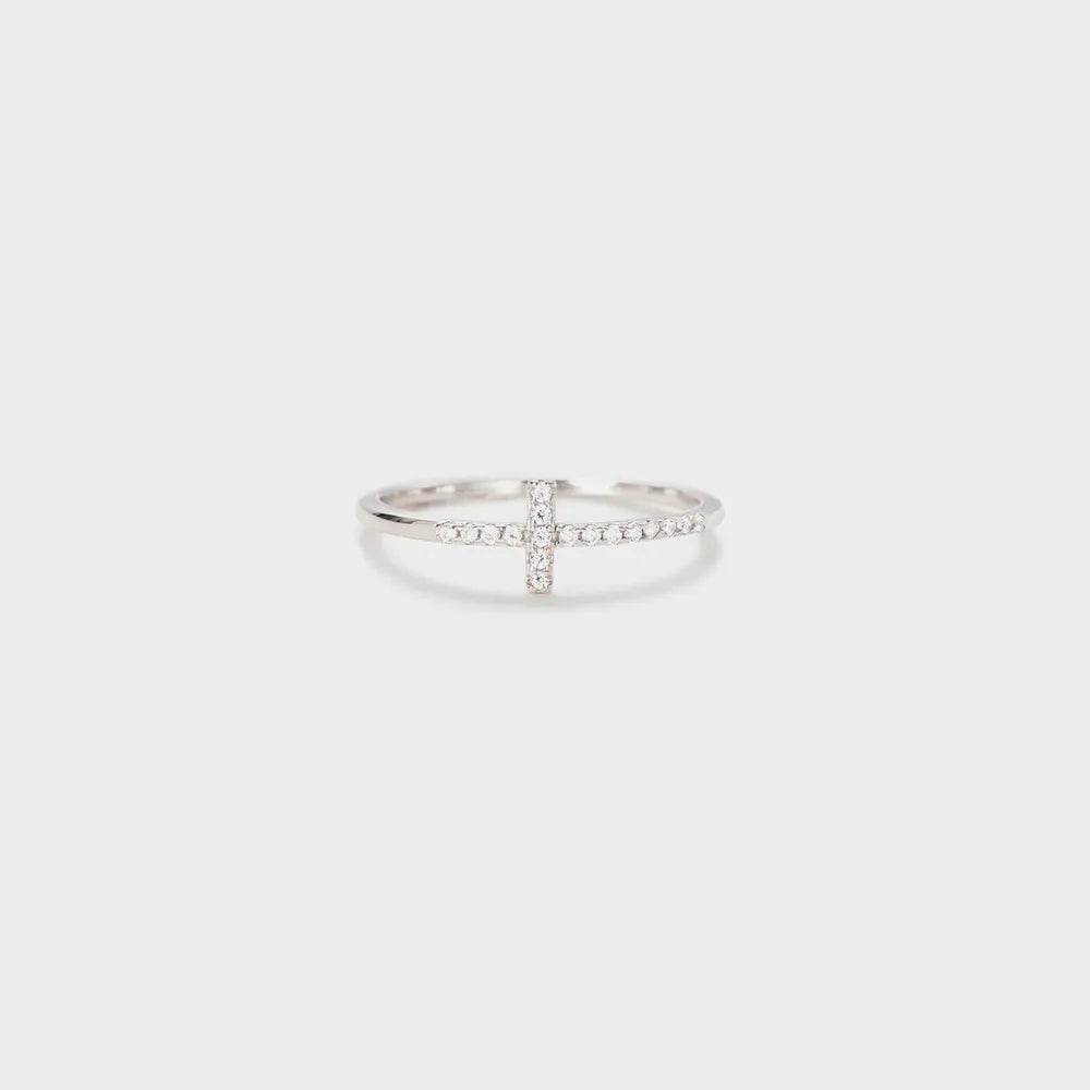 Cross Inlaid Zircon 925 Sterling Silver Ring - ELY VESSA LLC