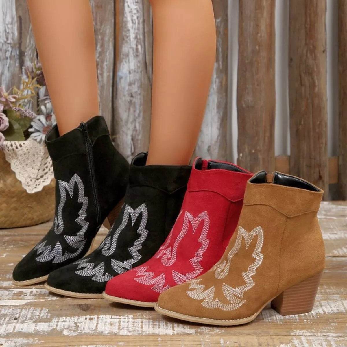 Point Toe Block Heels Boots - ELY VESSA LLC