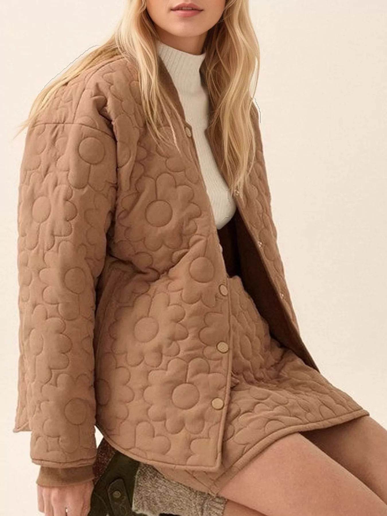 Textured Snap Down Outerwear - ELY VESSA LLC