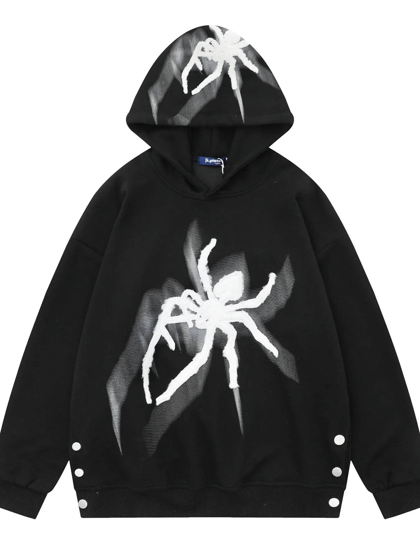 Men's Spider Graphic Oversized Hoodie with Side Button Details - ELY VESSA LLC
