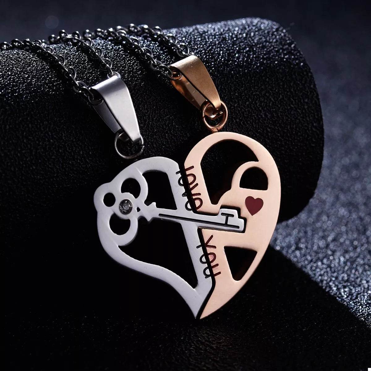 2 Piece Couple Heart Lock Key Necklace - ELY VESSA LLC