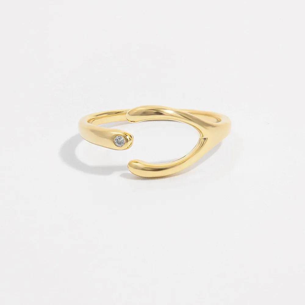 925 Sterling Silver Inlaid Zircon Open Ring - ELY VESSA LLC
