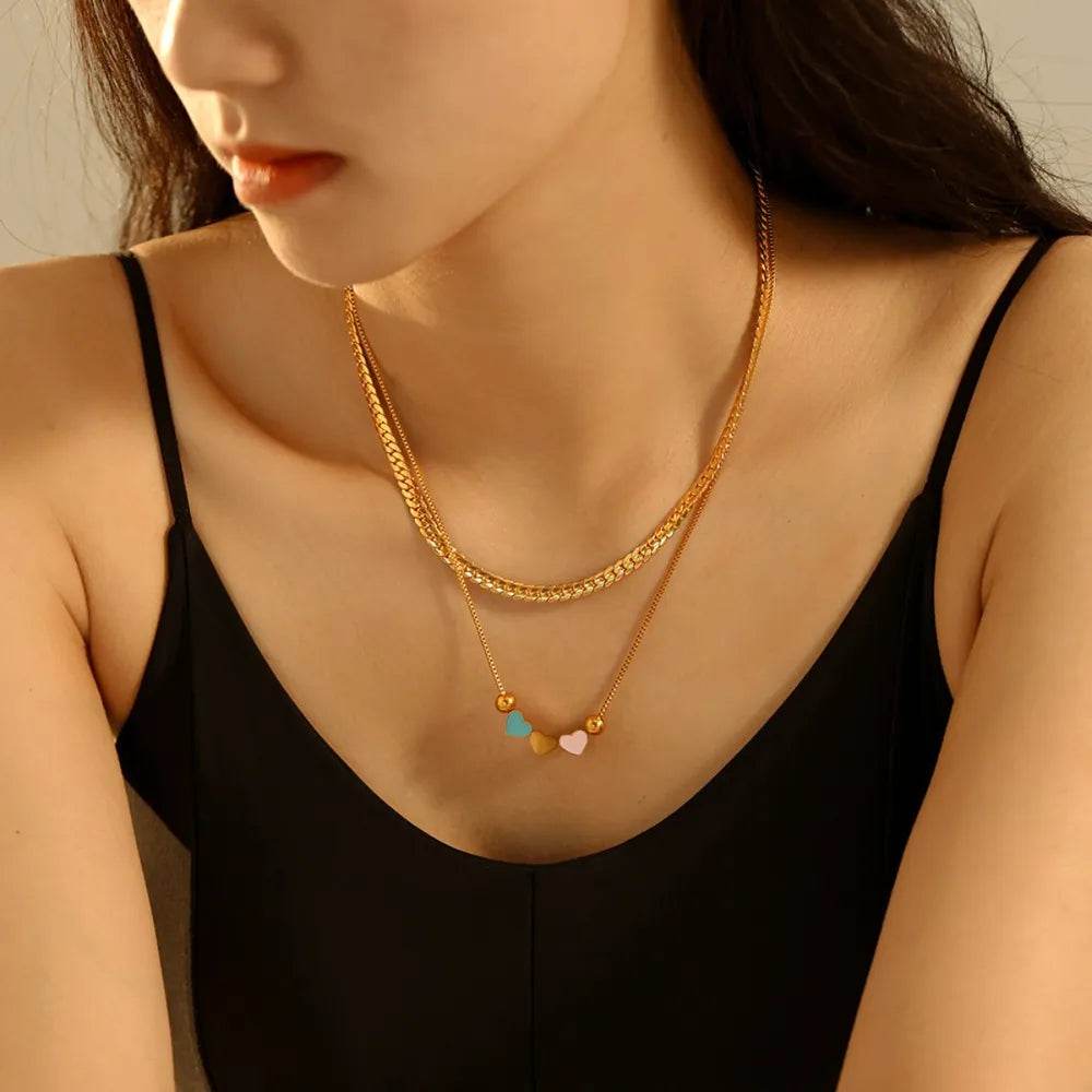 18K Gold-Plated Double Layered Heart Necklace - ELY VESSA LLC