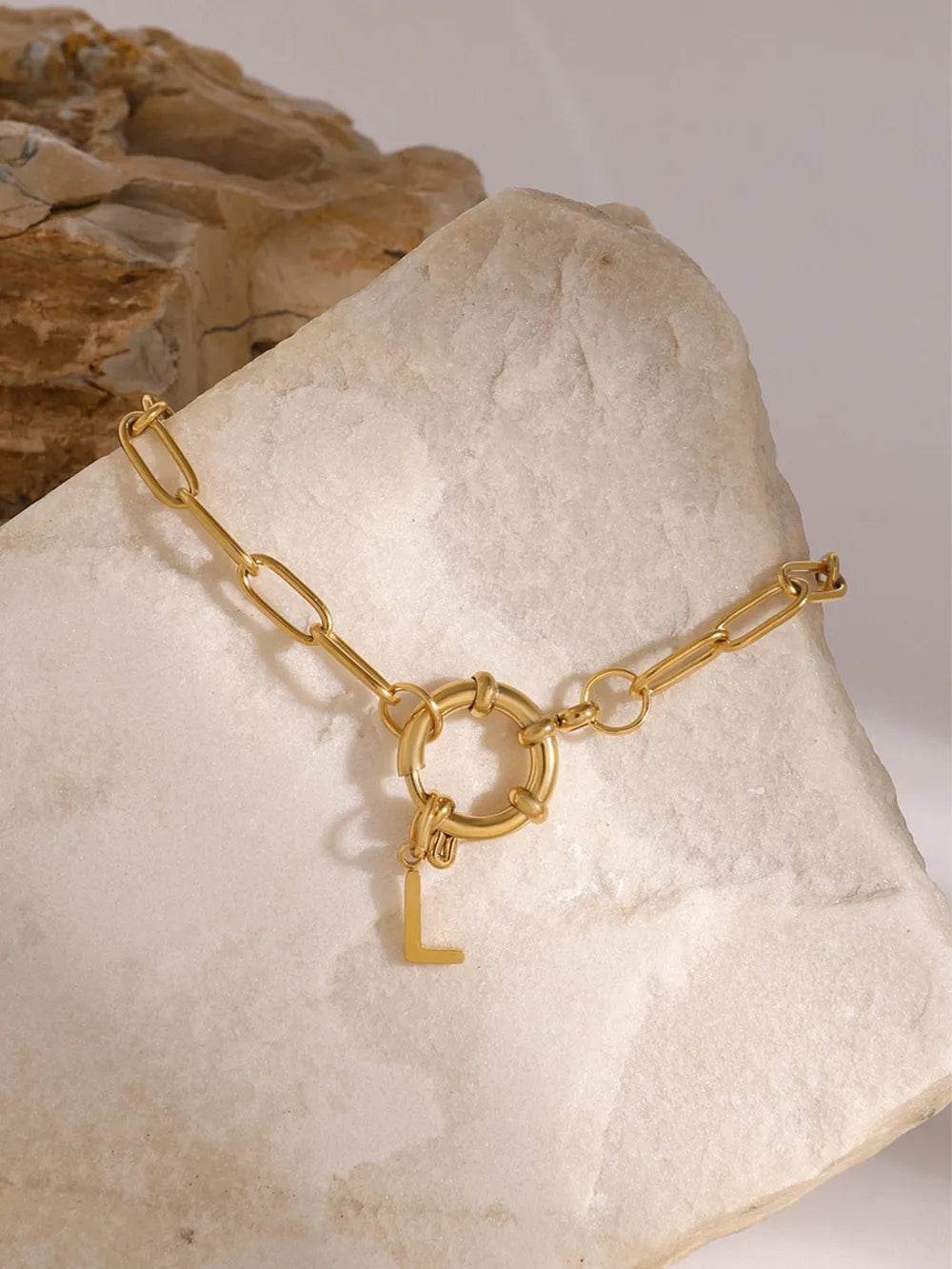 18K Gold-Plated Stainless Steel Letter L Bracelet - ELY VESSA LLC
