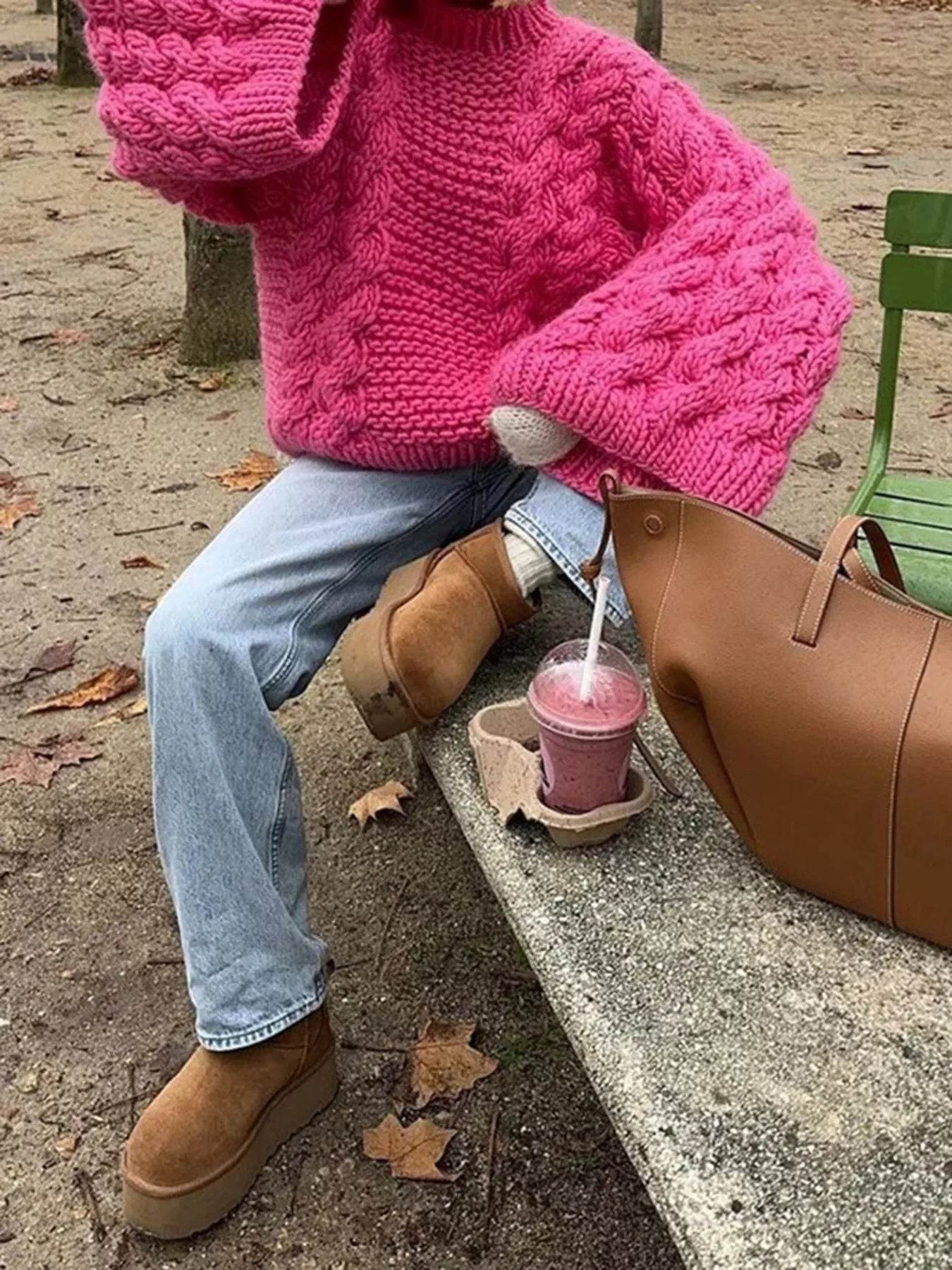 Cable Knit Oversized Sweater - ELY VESSA LLC