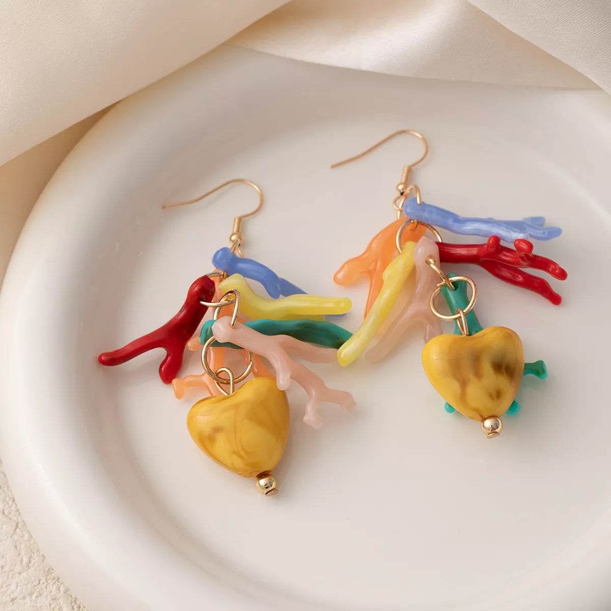 Colorful Resin Heart Dangle Earrings - ELY VESSA LLC