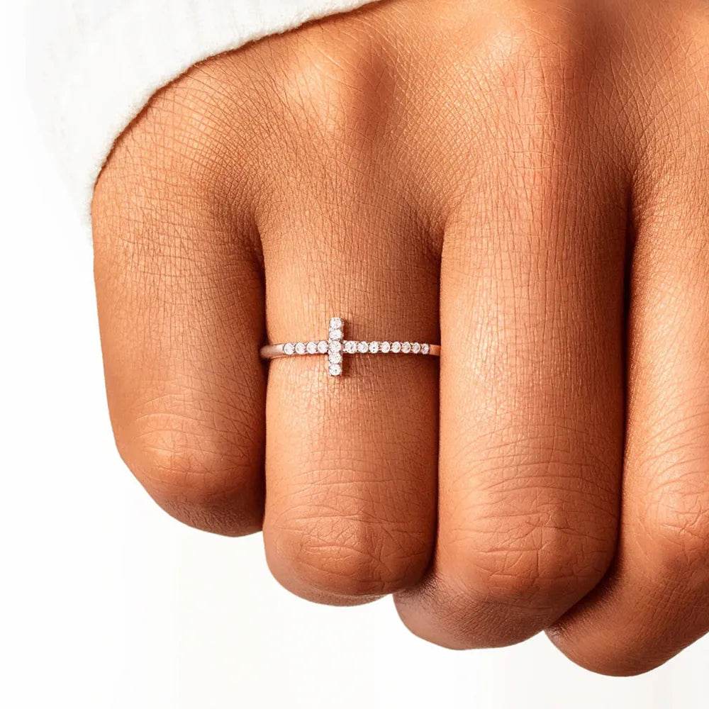 Cross Inlaid Zircon 925 Sterling Silver Ring - ELY VESSA LLC