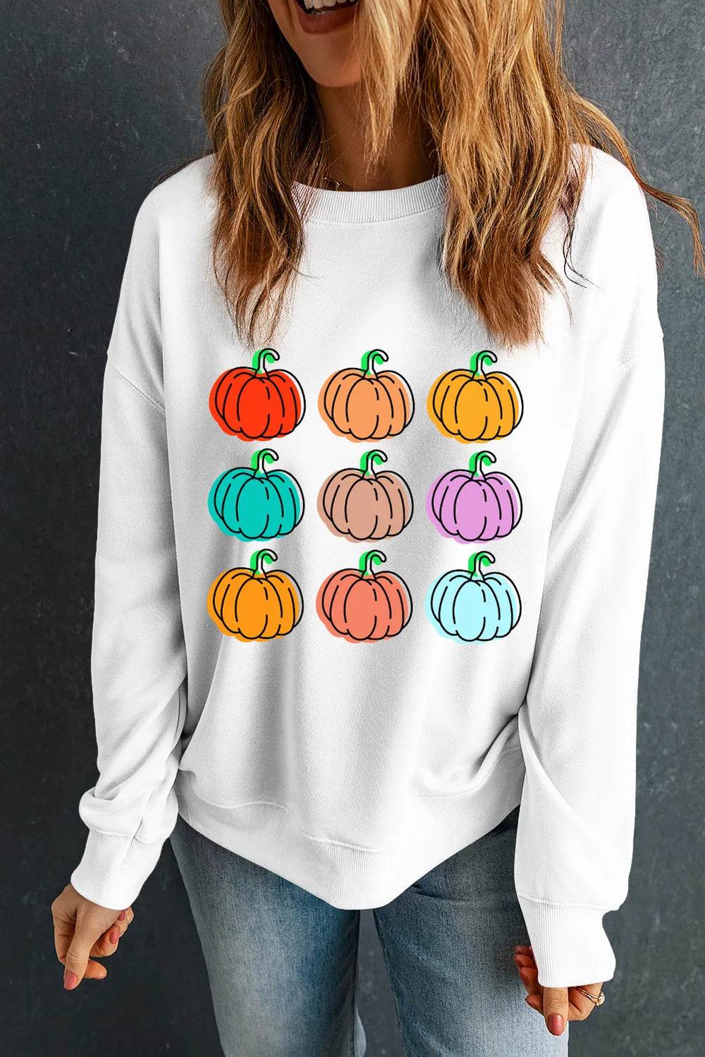 Pumpkin Graphic Long Sleeve Sweatshirt - ELY VESSA LLC