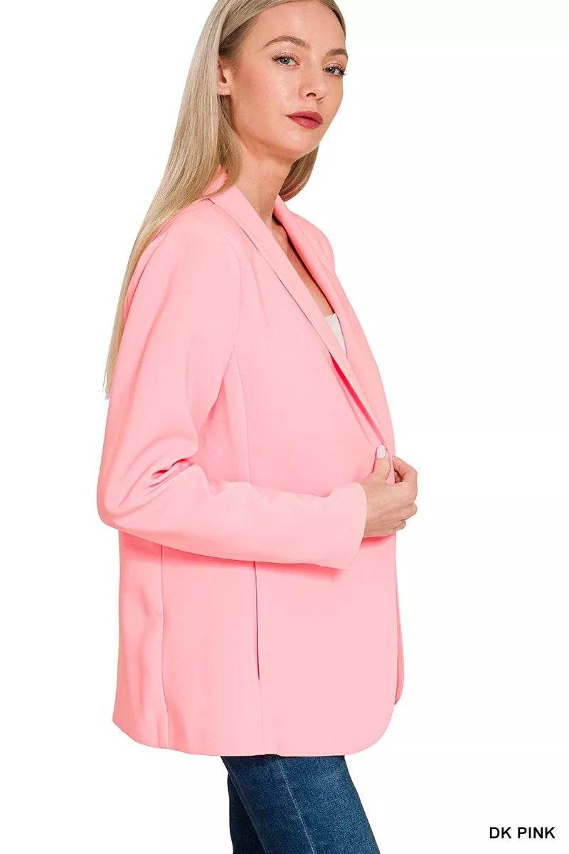 Zenana Woven Long Sleeve Blazer With Lining - ELY VESSA LLC