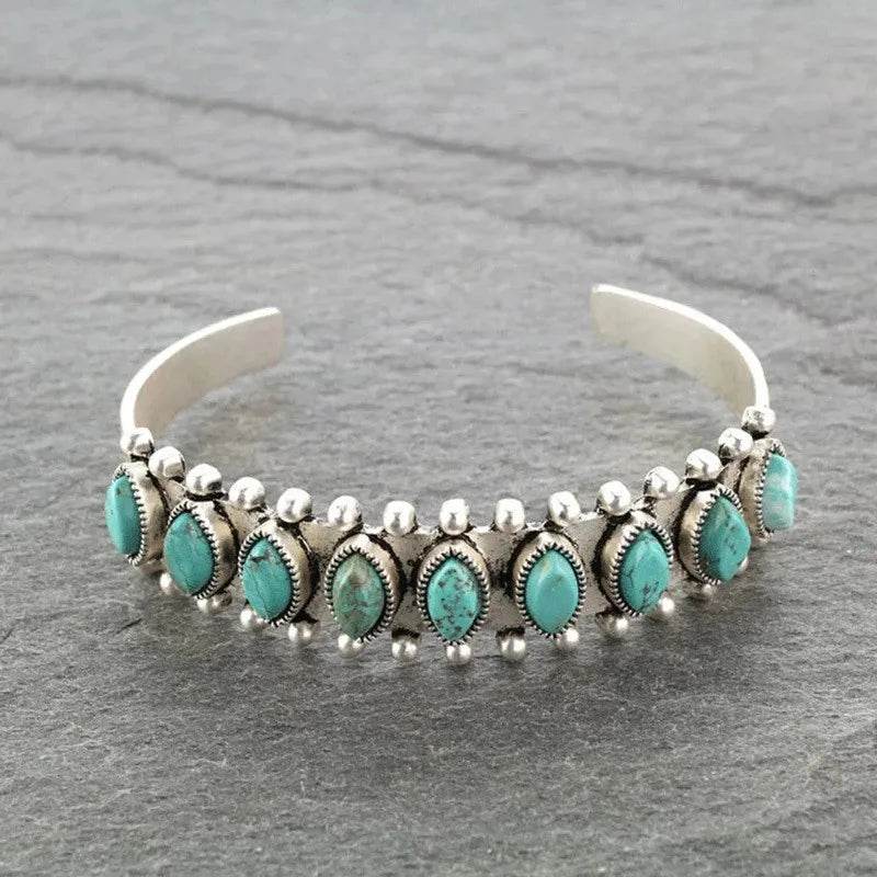 Artificial Turquoise Alloy Open Bracelet - ELY VESSA LLC