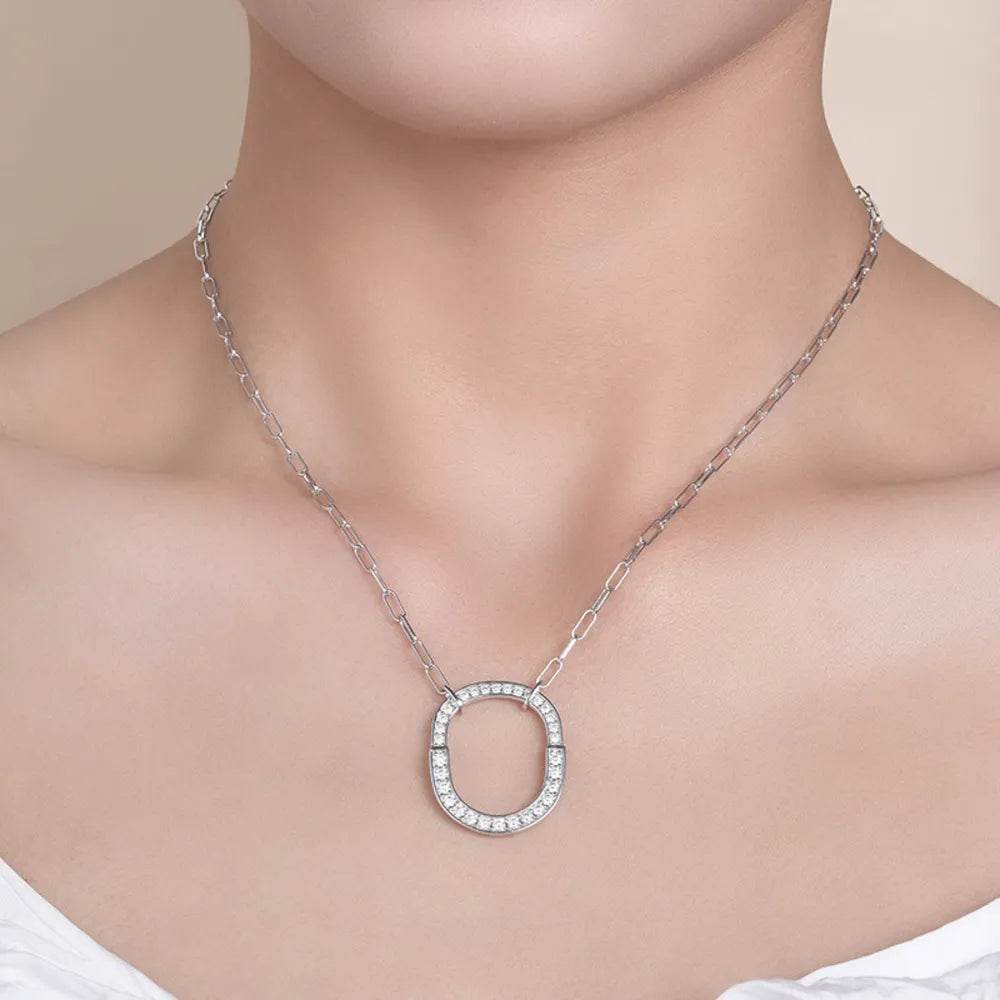 925 Sterling Silver Inlaid Moissanite Pendant Necklace - ELY VESSA LLC