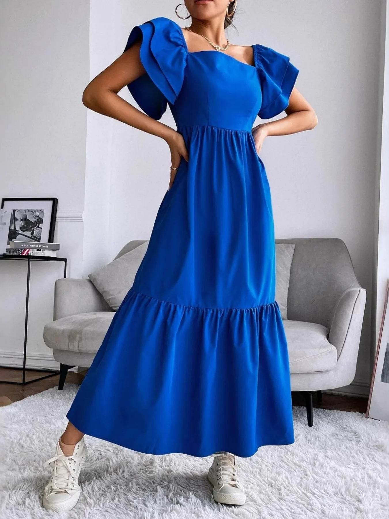 Tiered Square Neck Maxi Dress - ELY VESSA LLC