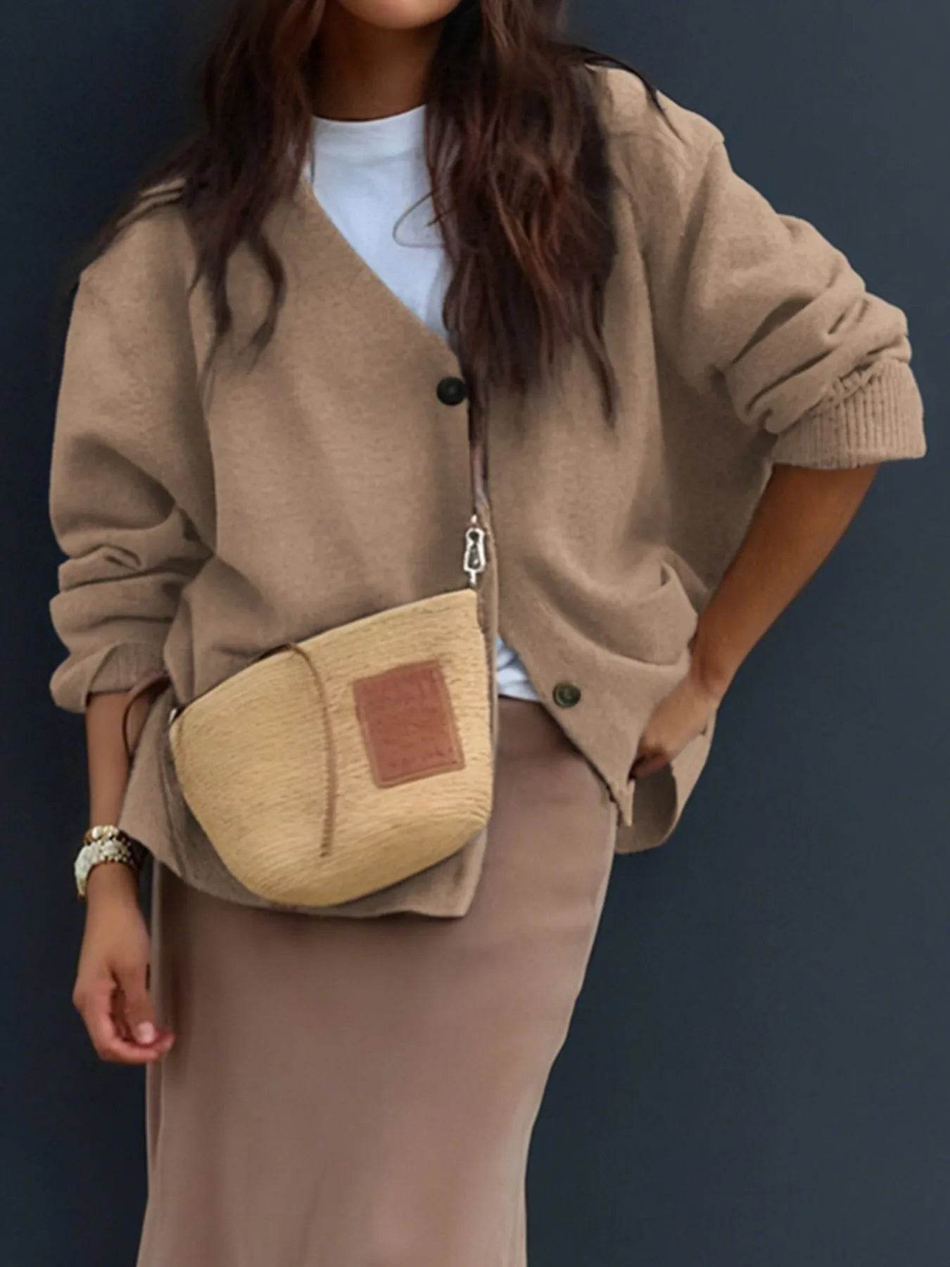 Button-Front Long Sleeve Cardigan - ELY VESSA LLC