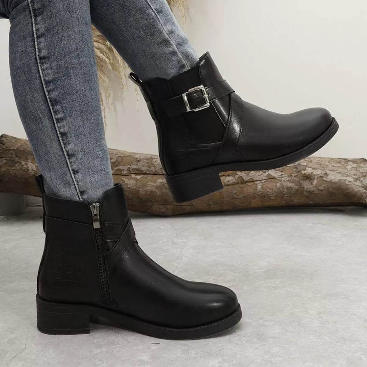 Round Toe Block Heels Boots - ELY VESSA LLC