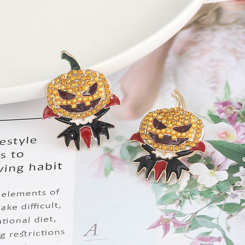 Demon Pumpkin Rhinestone Alloy Earrings - ELY VESSA LLC