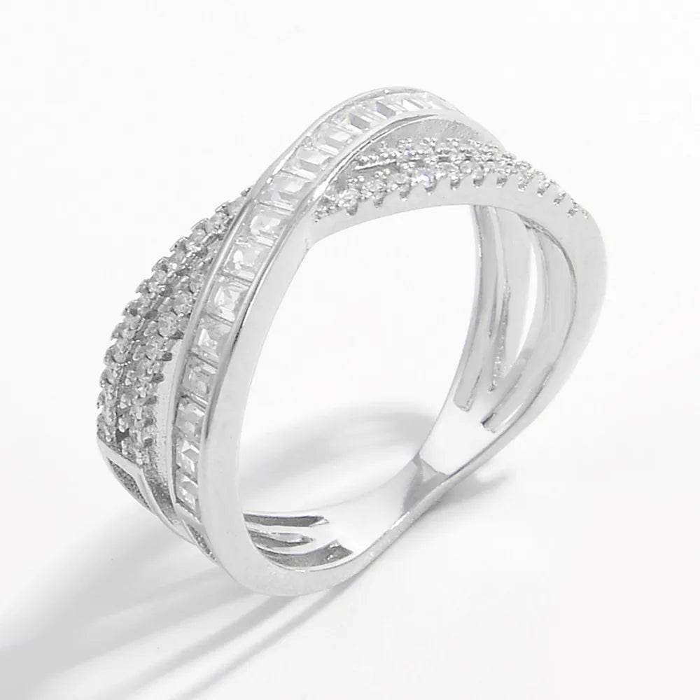 X Shape Inlaid Zircon 925 Sterling Silver Ring - ELY VESSA LLC