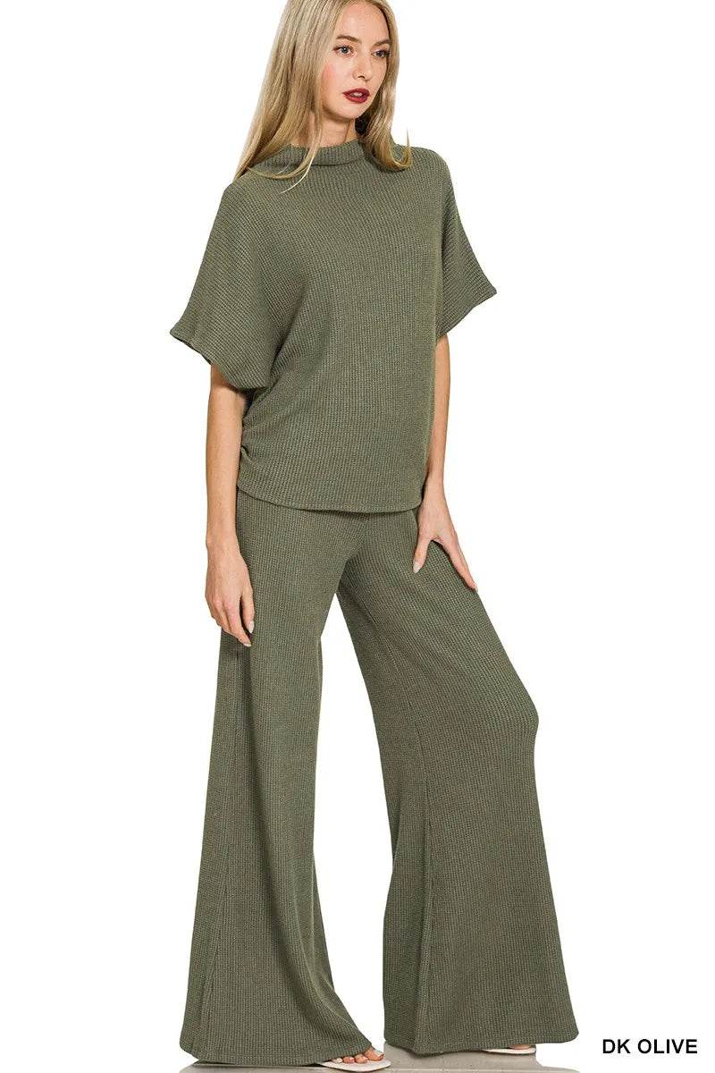 Zenana Mock Neck Top and Pants Sweater Set - ELY VESSA LLC
